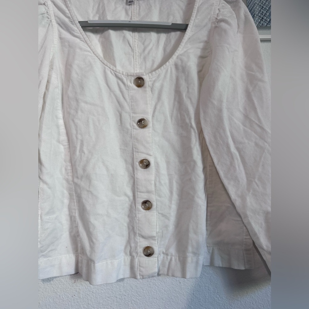 MADEWELL Corduroy Shirred-Sleeve Button-Front Top In Ivory Size extra small - Picture 5 of 10